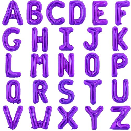 TONIFUL 52 Stück 16 Zoll lila Buchstabe A-Z Ballons Benutzerdefinierte Phrase Mylar Folie Alphabet Erstellen Sie Ihr Eigenes Banner für Geburtstag Jubiläum Feier Graduierung Party Supplies