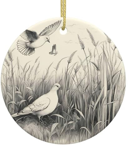 Gras und Taube Premium Keramik Christbaumschmuck - Runde Ornamente für Innen und Außen