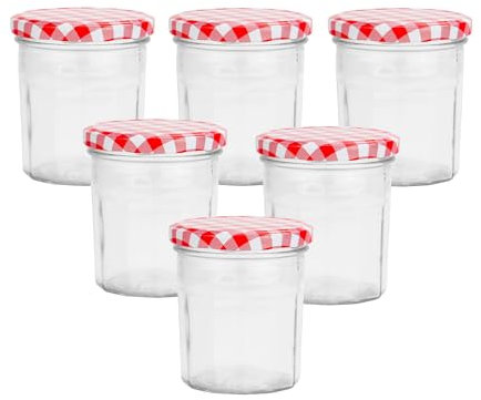 Lucenté 6PC Wide Mouth Glass Jam Jars Preserve Pots Pickle Jars with Airtight Screw Top Lids - 324ml