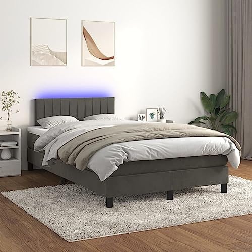 Festnight Boxspringbett 120x200 mit Matratze LED Polsterbett Doppelbett Bettgestell Samt Bettrahmen Bett mit Verstellbar Kopfteil Boxspringbetten mit Lattenroste Dunkelgrau