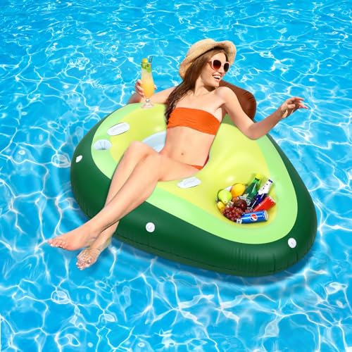 MoKo Aufblasbare Wasserhängematte, Pool Luftmatratze Hängematte mit Avocado-Form Becherhalter und Griffe, Pool Lounge Schwimmbad Strand Schwimmbett für Erwachsene und Kinder, 160 x 135 x 65 cm, Grün