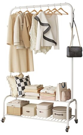 Ergocar Kleiderständer, Freistehender Kleiderbügel aus Metall, Kleiderstange mit Unterem Gestell, Multifunktional Schlafzimmer Kleiderständer, für Kleidung, Taschen, Hüte, Schuhe