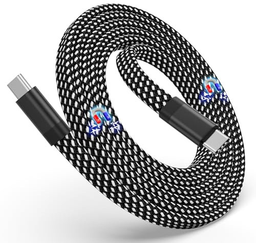 Magtame USB C Charger Cable, 5ft Coiled, Flat Nylon Braided Type C Fast Charging Cord, Magnetic, 60W (3A), Compatible for USB C Devices, Samsung Galaxy, Black