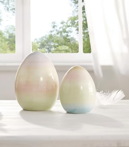 2 Dekoeier Pastell aus Porzellan, 9 + 12 cm hoch, Osterdeko, Dekofigur, Ostereier