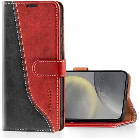 Mulbess Custodia per Samsung Galaxy S24 AI, Cover Magnetica Flip con Chiusura, Fessura Carte Portafoglio, Portacellulare Protezione, Elegante Vino Rosso