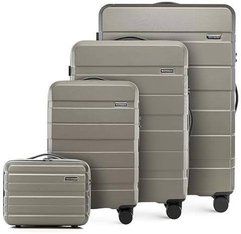 WITTCHEN COMODO Line Kofferset Reisekoffer Hartgepäck aus ABS TSA Schloss Größe Reisekofferset Gepäckset Handgepäck Set (S+M+L+Kosmetikkoffer) Gold