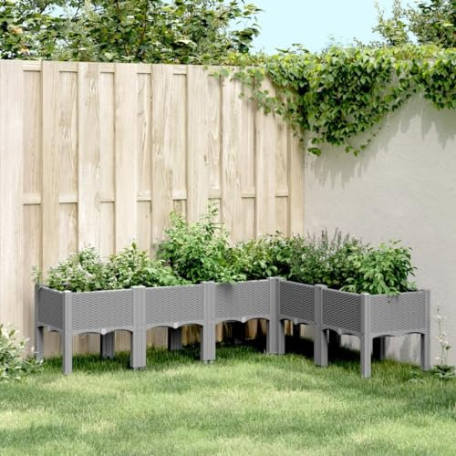 Juroupi Jardinière avec Pieds Gris Clair 160x120x42 cm PP,Jardiniere sur Pieds,Bac avec Treillis,Jardiniere Terrasse