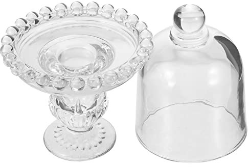 KICHOUSE Glass Dessert Plate Storage Jar for Snacks/Desserts Decorative Candy Bowl Protective Lid