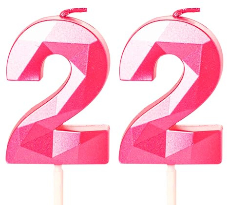22nd Birthday Candles Hot Pink Number 22 Candles for Birthday Cake, 22 Birthday Candles 22nd Candles for Cake, 22nd Birthday Cake Candles Cake Toppers for 22 Year Old Her Women Hot Pink