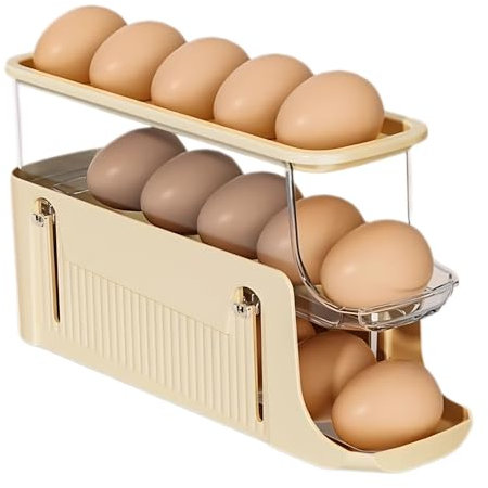 Tikxlafe Eier Organizer Kühlschrank mit 3 Etagen, Eierhalter, Eier Organizer Behälter,Automatische Rolling Egg Dispenser für Kühlschrank Storage Rack,Platzsparend Egg Tray für Kühlschrank Küche