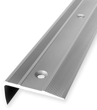 Treppenkantenprofil 16 x 38 x 1000 mm Winkelprofil Aluminium Geriffelt Versenkt Gebohrt Silber Einfasshöhe 0-14 mm Küberit