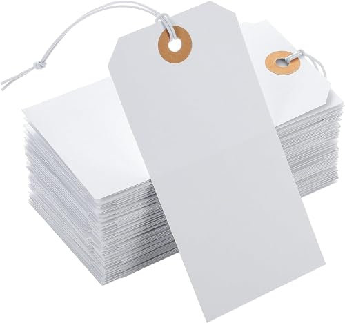 120x60mm Large Price Tags with Strings, White Gift Tie on Blank Marking Tags with Elastic Rope Attached Writable Hanging Merchandise Label for Wedding Birthday Art Craft Packing (100 PCS)
