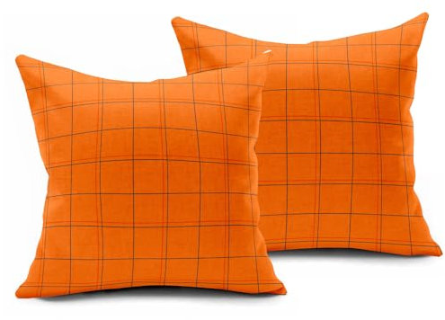 Mateju 2er Set Kissenbezug 40 x 80/80 x 80 cm - Plaid Karierter Druck Kopfkissenbezug aus Mikrofaser Weich, Verblassen und Schmutzabweisende - Nur Kissenbezug (80x80cm,Orange)