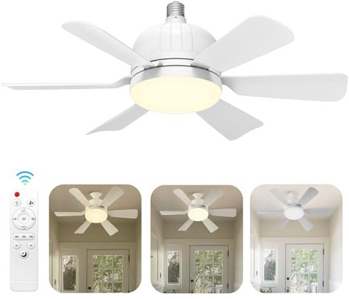 ORIA Ceiling Fans with Lights, Light Bulb Fan with Remote, Timing, 3 Wind Speeds, Dimmable, Light Socket Fan, Fan Lights Ceiling for Bedroom, Living Room, Garage, Kitchen, LED Modern Ceiling Fan