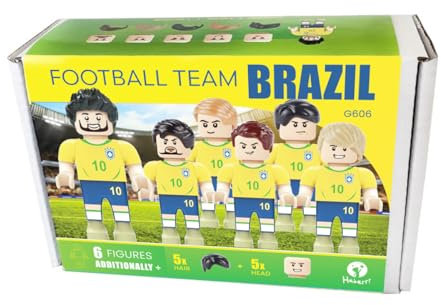 Habarri Mini Figures - Football Team Set of 6 - Gift for Children and Fans - Compatible with Well-known Clamping Blocks - Brazil Football Team