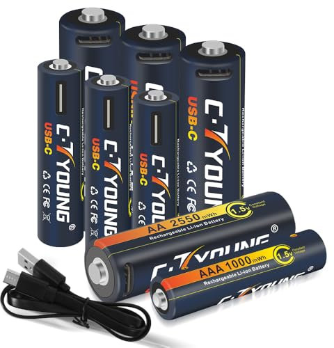 USB Lithium AA and AAA Batteries Rechargeable, Includes 4-in-1 USB-C Charging Cable, Fast Charge in 90 Minutes, High Capacity with Over 1200 Charge Cycles, 4 AA and 4 AAA Batteries (8 Pieces Total)