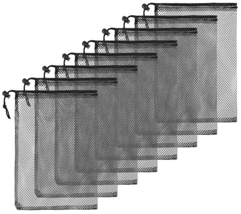 Ptwola 8 Pcs Drawstring Mesh Bags 11.81x7.87 Inch Durable Nylon Mesh Drawstring Bag with Cord Lock Closure Net Bag for Travel Goods Volleyball Golf Swimming Beach Toys Storage Bags