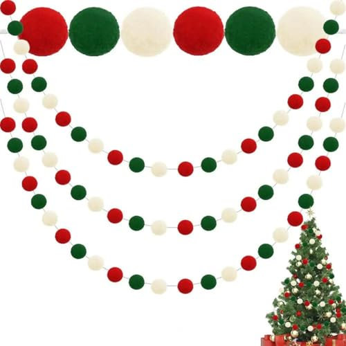 Weihnachtspom Pom Garland 3 Packs Weihnachtsbaumdekorationen DIY Filz Ball Girlande Kit enthält niedliche Hänge gefühlte Ball Rot weiß grüne Pompom Perle mit 9,8 -Fuß -Schnur Filzgirland für Wohnkult