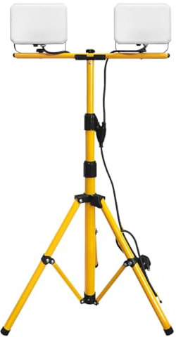Long Life Lamp Company IP65 50w LED Twin Flood Light Tripod Stand Job Site Lighting 2 Mount Retractable Frame 6500K Cool White TRI05