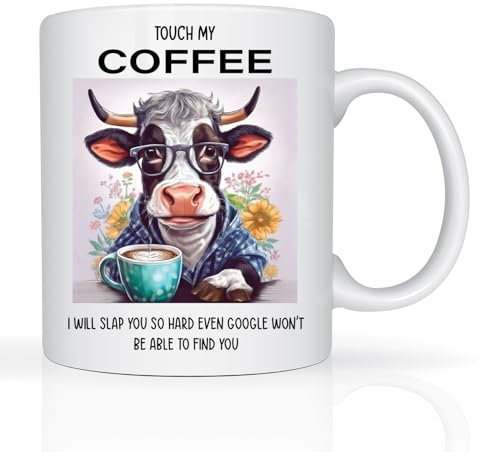 Funny Mug Christmas Secret Santa Gifts for Men Women, Colleagues 11oz Ceramic Coffee Cup Christmas Novelty Gifts for Him Office Gag Present (Cow)