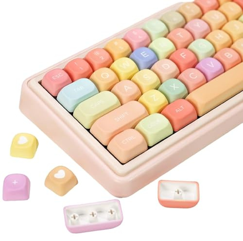 COOMICKEY MOA Profile PBT Keycaps Candy Keycap, Dye-Sublimation Cute Keycaps, 126 Keys Custom Keyboard Keycap Set for 61/64/68/84/87/100/104/108 Cherry MX Mechanical Keyboard