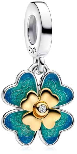MSPOVOF Vierblättrige Blume Charm, S925 Sterling Silber Bead, für Armbänder und Halsketten, für Frauen Schmuck Geschenk