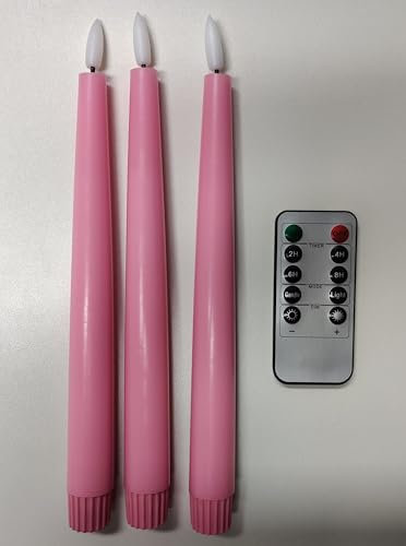 Stmarry Pink Flameless Taper Candles with Remote and Timer, 9.65 Inch Real Wax LED Candlesticks, Dripless Battery Operated Tall Candles with 3D Flickering Flame, 3 Pack
