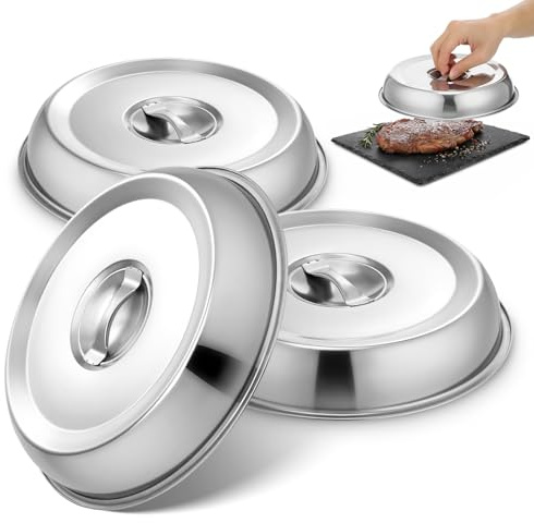 Cabilock 3 coperture per bistecche, paraspruzzi, copertura per griglia per alimenti, in rete, per barbecue, hamburger, schiacciapatate, griglia per arrosti, padelle, cupola, argento
