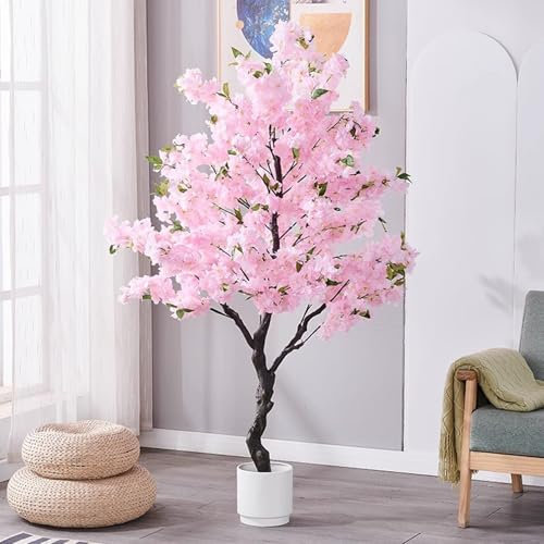 QJWMatic Cerisier Artificiel en Fleurs, Faux Arbre à Fleurs Roses, Plantes décoratives d'intérieur et d'extérieur en Pot pour la Maison, Le Bureau, Le Mariage C