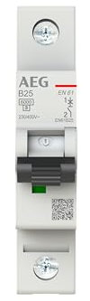 AEG EN61 B25 Disjoncteur 1 pôle 25 A 6 kA Type B Protection contre les surcharges et les courts-circuits Idéal pour la maison, le commerce et l'industrie Montage facile sur rail DIN robuste et durable