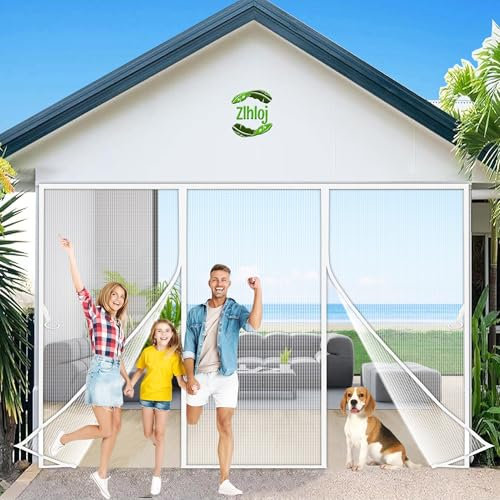Zlhloj Moustiquaire Double Porte Fenetre Aimantée Magnetique, 320x220 cm Rideaux Anti Mouches pour Porte, Rideaux Toile Insect Ecran,Moustiquaire Baie Vitree Coulissante, Sans Perçage ‎Blanc