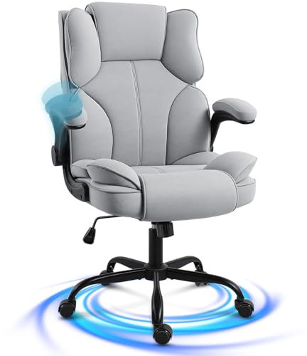 GGCIR Chaise de bureau avec accoudoir rabattable à 90°, chaises d'ordinateur à hauteur réglable, confortable pour le bureau, la maison, les jeux (tissu gris)