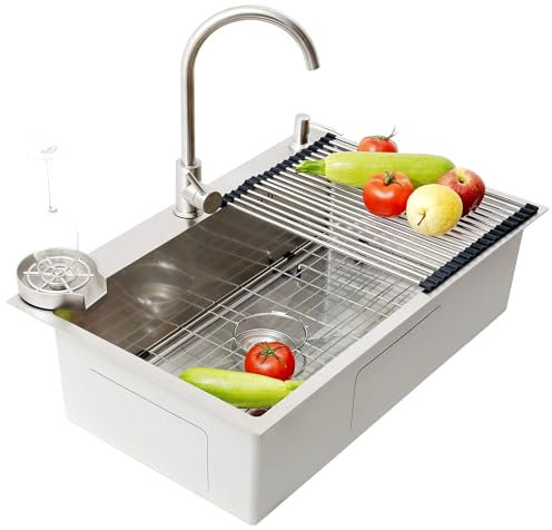 Lavello Da Cucina Grande Argento, Lavello Da Bar Per Cucina Ad Alta Resistenza, Con Set Di Scarico Completo, Lavello Da Cucina In Acciaio Inox 304 A Una Vasca(A,85x50x22cm)