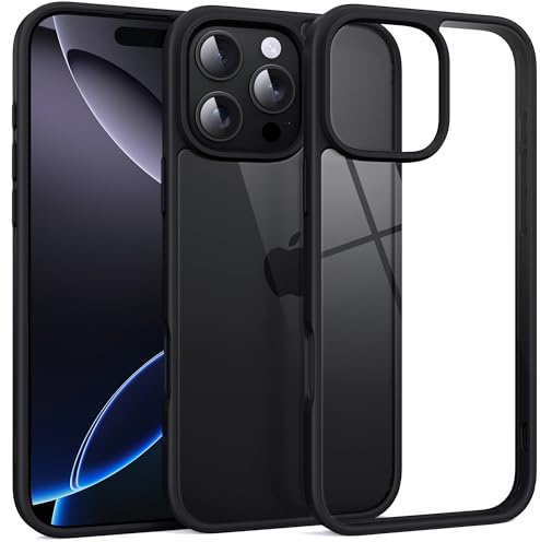 Supdeal Shockproof Clear Case for iPhone 16 Pro Max, [Camera Control Button] [10FT Military Drop Protection] Hard Clear Back Silicone Edge Four Corner Airbags Phone Cover, 6.9 inch, Black