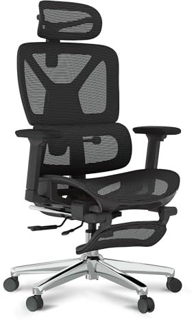 FLEXISPOT Ergonomischer Bürostuhl Schreibtischstuhl mit Fußstütze, 3D-Armlehnen, 3D-Kopfstütze, 5D-verstellbare Rückenlehne, Atmungsaktiver Sitz Belastbar bis 130 kg Arbeitsstuhl, Schwarz