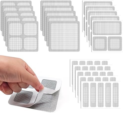 BOBOPACK 20pcs Ruban Adhésif de Réparation pour Moustiquaire, 4 Tailles de Ruban Adhésif pour Moustiquaire, Kit de Réparation D'écran de Fenêtre, Ultra- Adhésif et Imperméable à L'eau (Noir)