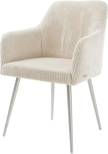 Polsterstuhl Greg-Flex 4-Fuß konisch Edelstahl Cord Beige Taschenfederkern