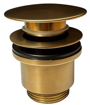 Hulthor Universal Brushed Brass Basin Waste – Slotted & Unslotted Click Clack Sink Plug for Bathroom Basins, 1¼ Standard Fitting