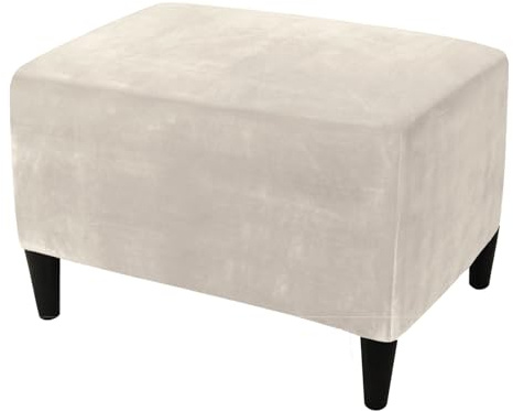 HOMECOVER Ottomane Schonbezug Rechteckig, Elastischem Ottomane Bezug Samt Hockerbezug Abnehmbar Rutschfester Hocker Husse Für Fußhocker Mit Elastischem Boden-Cremeweiß-X-Large