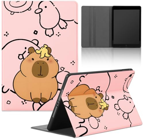 Tablet Hülle für iPad 9/8/7 10,2, Modell 2021/2020/2019, 9./8./7. Generation, PU Leder Flip TPU Cover mit Niedlich Cartoon Cute Capybara Muster Case Verstellbar Stoßfest Ständer Tablet Case,Banane