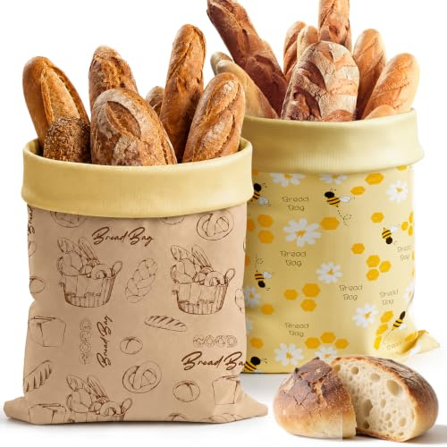 Aofmee Reusable Beeswax Bread Bags for Homemade Bread, 2 Pack Sourdough Bread Bags, XL Natural Cotton Beeswax Bag, Fresh Keeping Extra Large Bread Food Storage Bag for Gift Giving