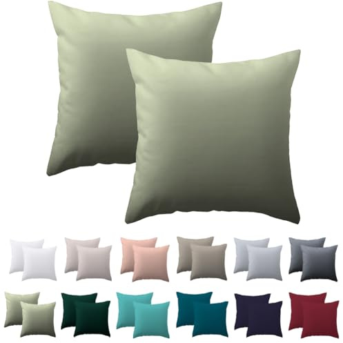 Nesture Kissenbezug 50x50 2er Set, Salbeigrün, 100% Mikrofaser | kissenhülle 50x50cm mit Reißverschluss, Kopfkissenbezug weich & bügelfrei, atmungsaktiv, Pflegeleicht bei 60°C waschbar
