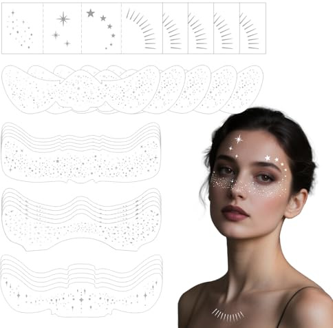 Sularpek 25 Unidades Tatuajes Temporales de Pecas Plateadas para Cara, Pegatinas Brillantes Impermeables para Fiestas, Festival de música, Playas y Festivales, 8 Diseños Diferentes