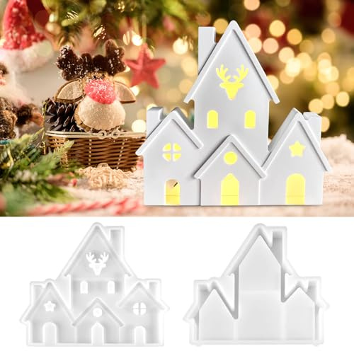 Silikonformen Gießformen Haus, Gießformen Silikon Häuser mit Elchmotiv, Weihnachten Silikonform Haus, Gussformen für Gips, Epoxidharz Formen, Gießform Häuser für die DIY Duftkerzenherstellung