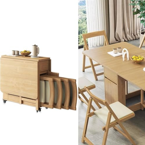 JBKNAN Klappbare Esstisch-Sets Aus Massivholz Mit 4 Klappstühlen,kompakter,ausziehbarer,multifunktionaler Esstisch for Zu Hause for Kleine Räume,verstaubares Esszimmer-Set