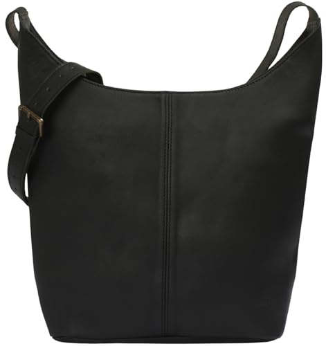 LECONI große Umhängetasche Damen Schultertasche praktische Ledertasche für Frauen Beuteltasche Vintage-Style Damentasche Shopper aus echtem Leder 34x34x11cm schwarz LE0055-Z
