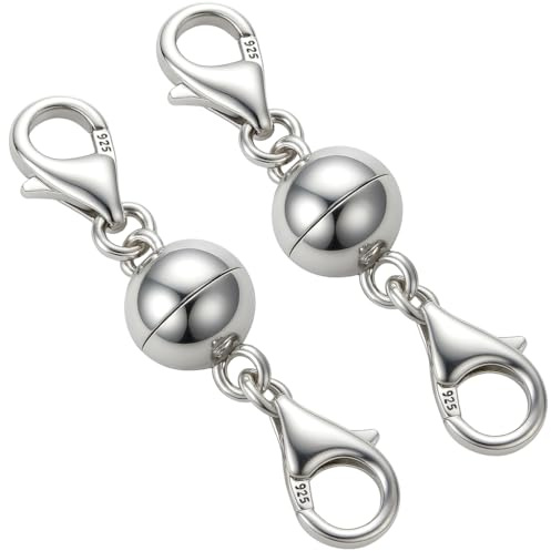 My-Bead Magnetverschlüsse 925 Sterling Silber 3cm Kugel Ø 8mm für Halsketten Armbänder Ersatz & Reparatur Kugelmagnet Schmuckverschluss DIY (2 Stück)