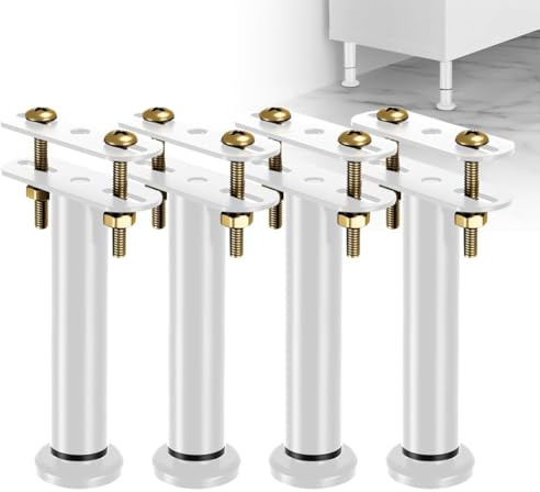 LUPATDY Lot de 4 Pieds de Lit Réglables en Hauteur de 15 à 25 cm - Kit de Renforcement pour Barre Centrale et Sommier à Lattes - Pieds de Support Robustes pour Cadre de Lit (Blanc)
