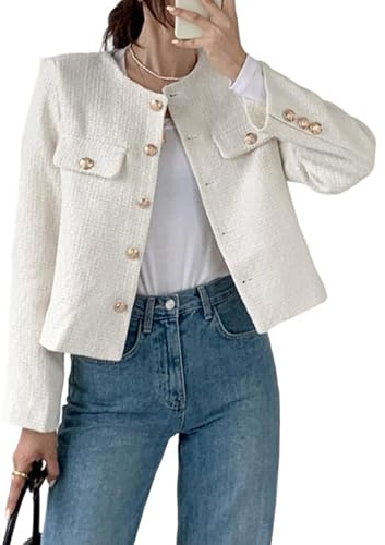 Boucle Jackets for Women Cropped Tweed Blazer Jacket Fall Winter Elegant Business Casual Jacket