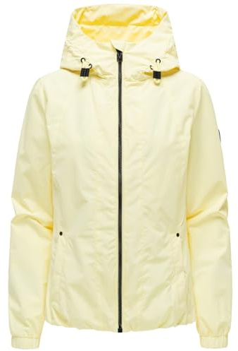 MARIKOO Damen Übergangsjacke (XS-3XL) wasserabweisend, mit Kapuze, 3 Taschen - N134 - PastelYello Größe L - Gr.L